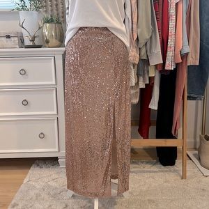 Free People Ariana Sequin Pink Champagne Midi Skirt size 12 - worn once!